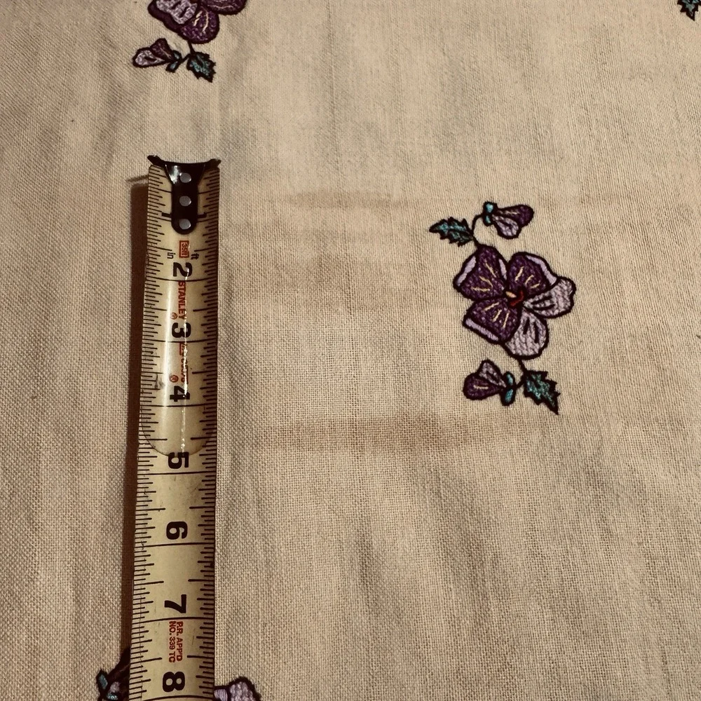 Vtg Cross Stitch Tablecloth Flowers Purple Forget Me Not Yellow Embroidered Hand